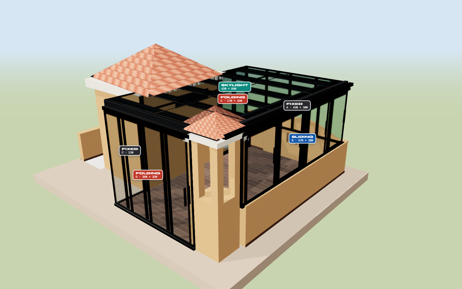 3D view of the glass sun room
